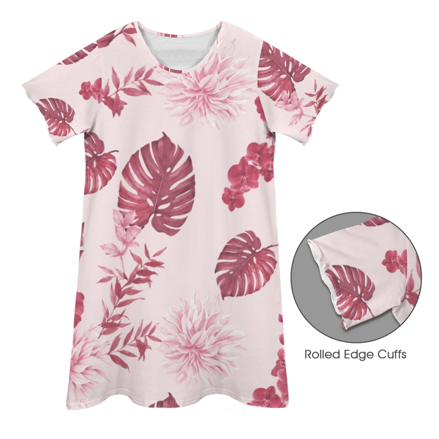Women's Tropical Leaf Print Crew Neck Short Sleeve Dress – Soft Casual Summer Dress