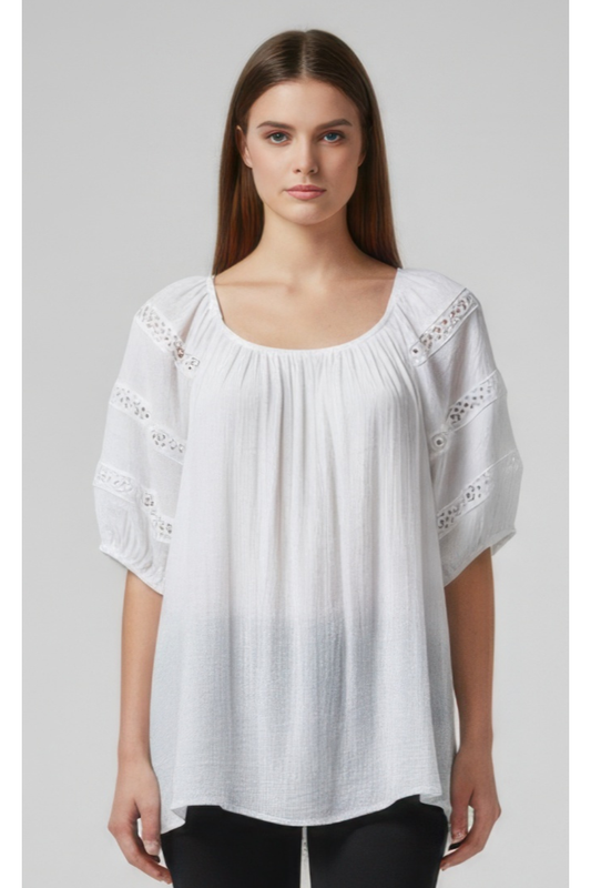 Women’s White Blouse – Casual Loose Fit Top, Boho Summer Shirt, Lightweight Everyday Outfit, US Shipping 2–5 Days