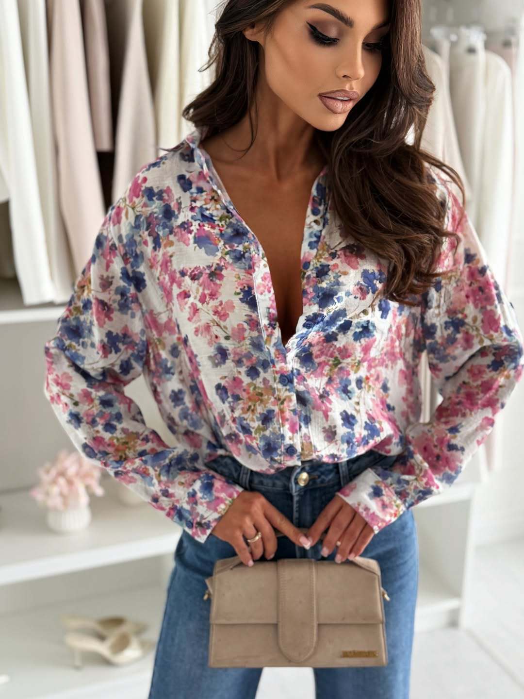 Floral Print Loose Fit Blouse: Women's Elegant Work Shirt