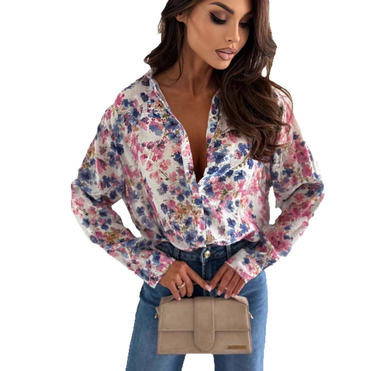Floral Print Loose Fit Blouse: Women's Elegant Work Shirt