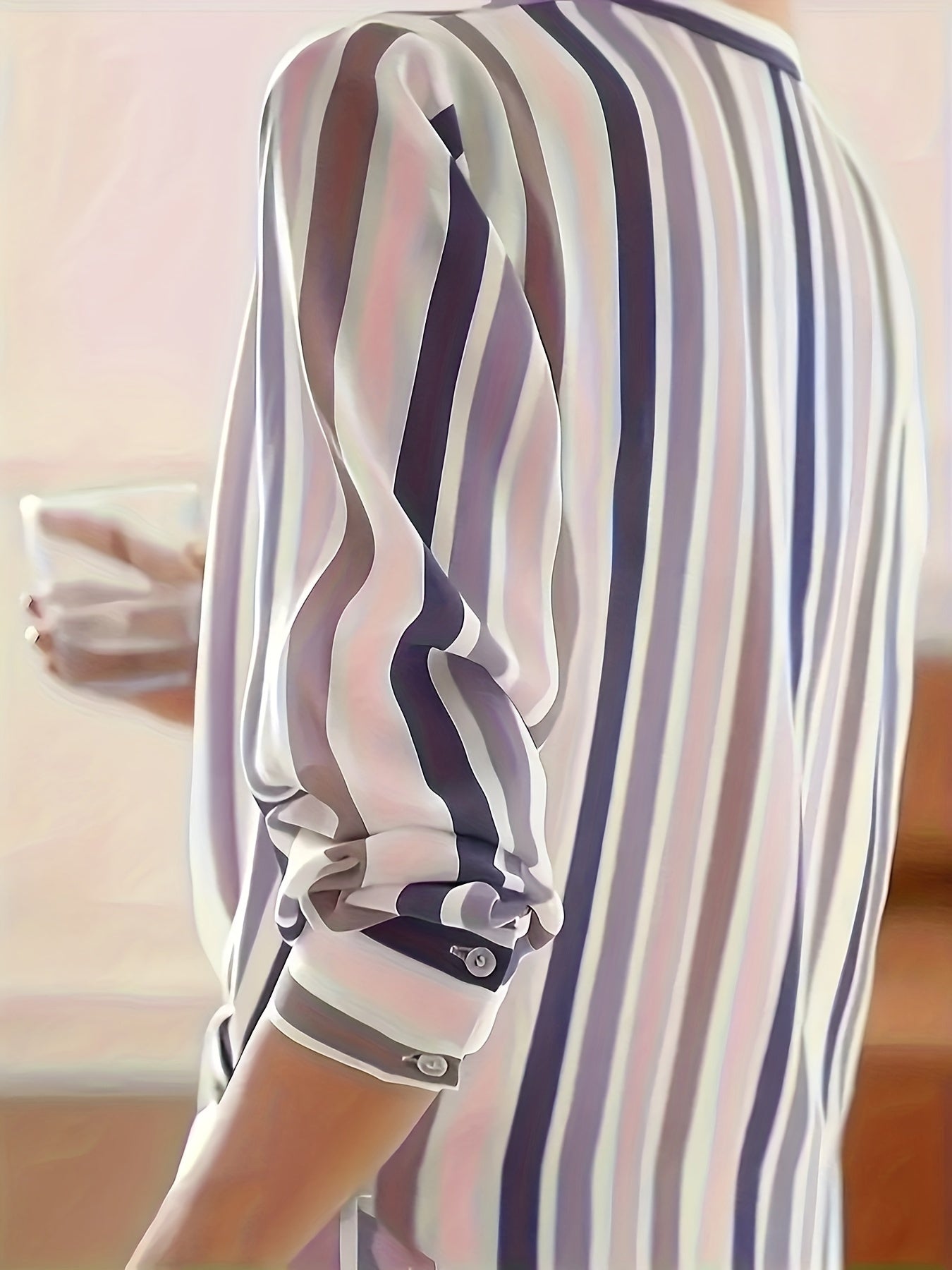 Ladies Long-sleeved Striped Printed Versatile Casual Shirt - US Warehouse
