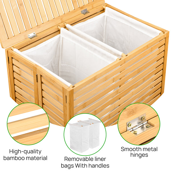 Bamboo Laundry Basket with Lid – Foldable Bathroom Storage Hamper