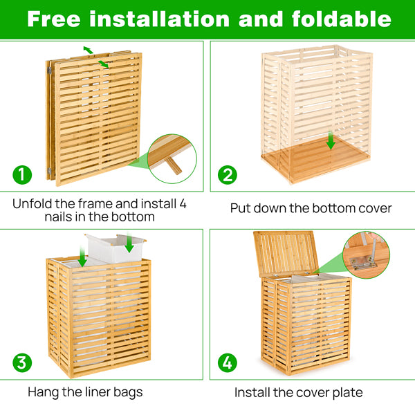 Bamboo Laundry Basket with Lid – Foldable Bathroom Storage Hamper