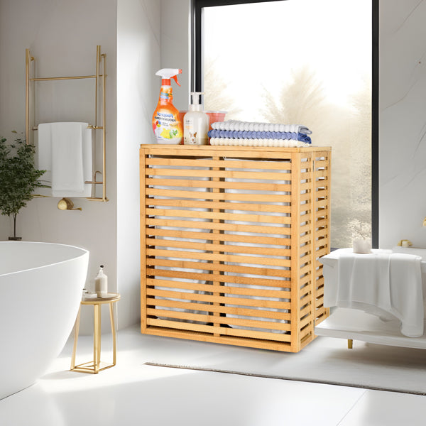 Bamboo Laundry Basket with Lid – Foldable Bathroom Storage Hamper