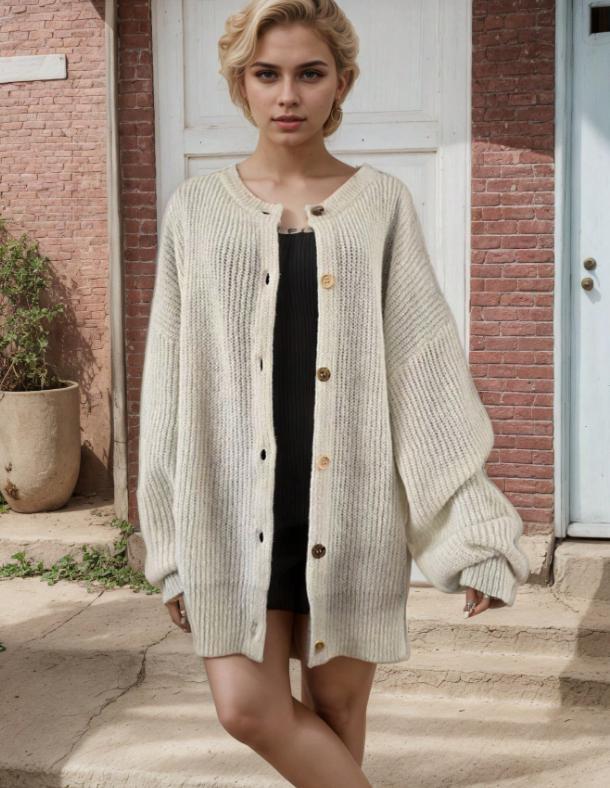 Women’s Chunky Knit Cardigan Sweater with Buttons – Loose Fit