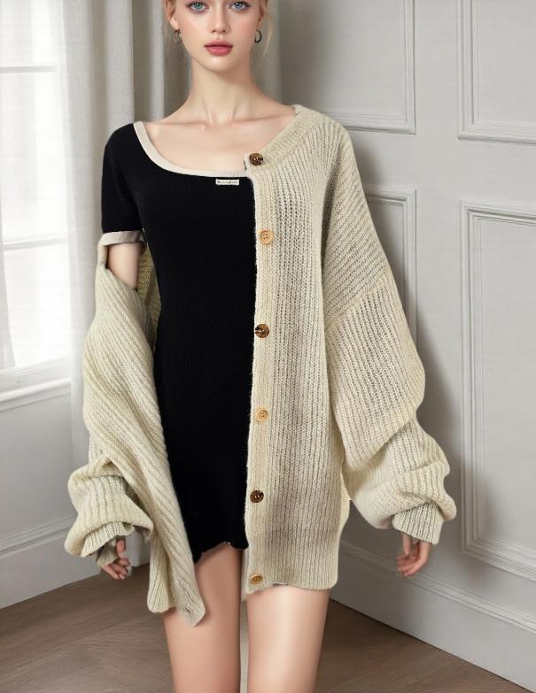 Women’s Chunky Knit Cardigan Sweater with Buttons – Loose Fit