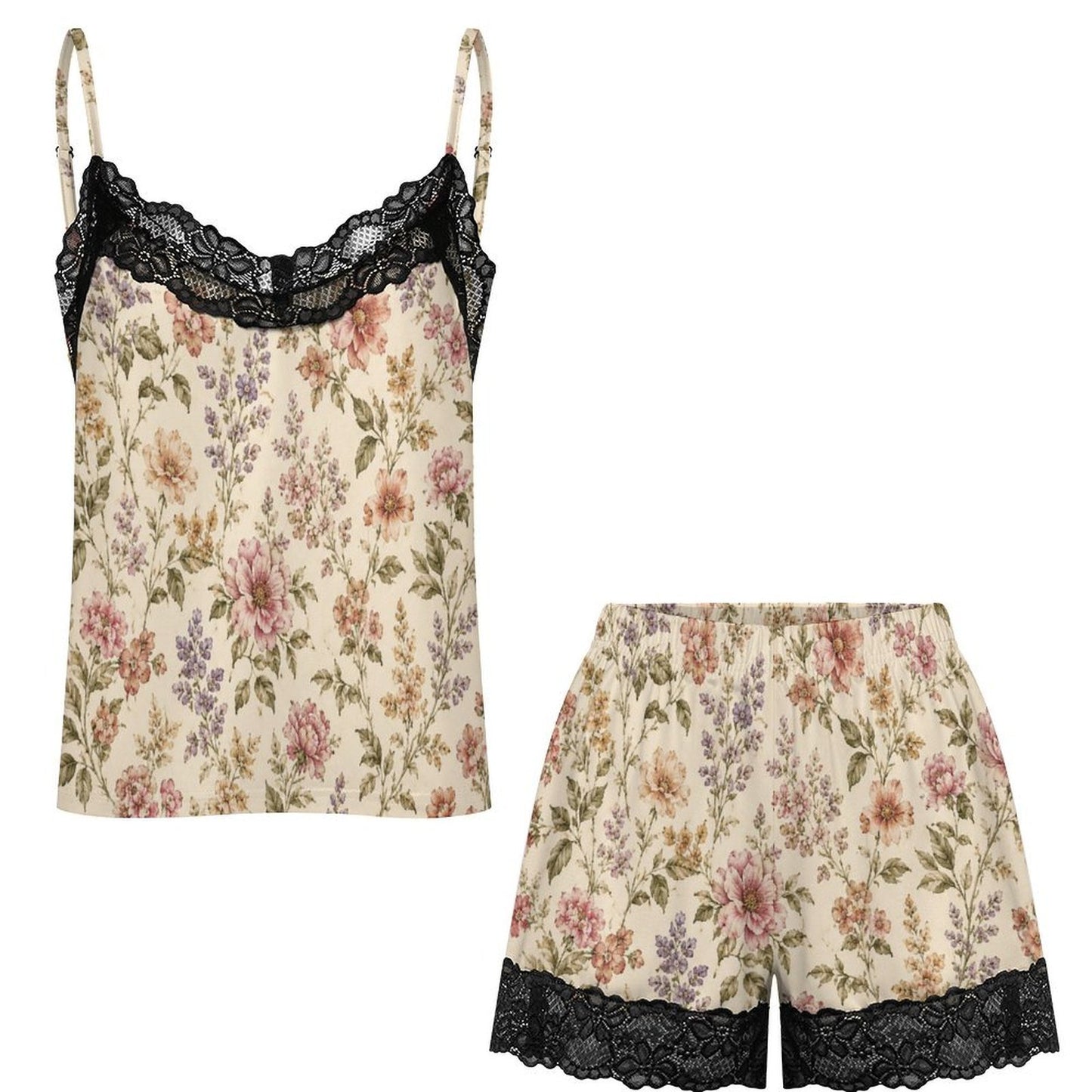 Women's Floral Lace Pajama Set | Soft Silky Sleepwear &amp; Loungewear