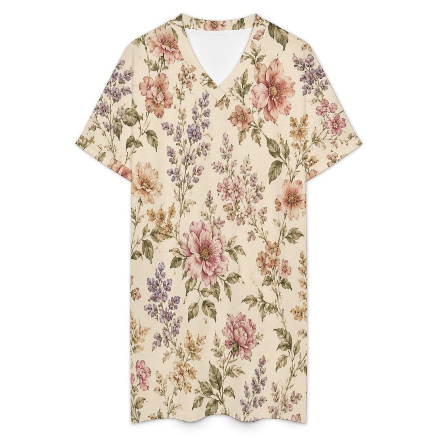 Design Women's Casual V-Neck Dress with Rolled Cuffs