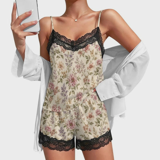 Women's Floral Lace Pajama Set | Soft Silky Sleepwear &amp; Loungewear