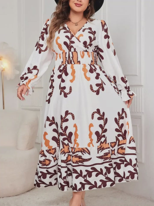 Honey Plus Size Printed Surplice Flounce Sleeve Dress