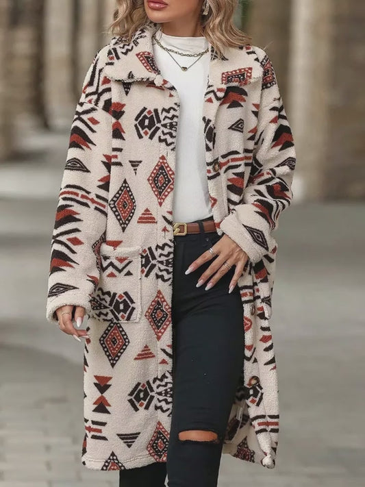 Geometric Button Up Longline Coat
