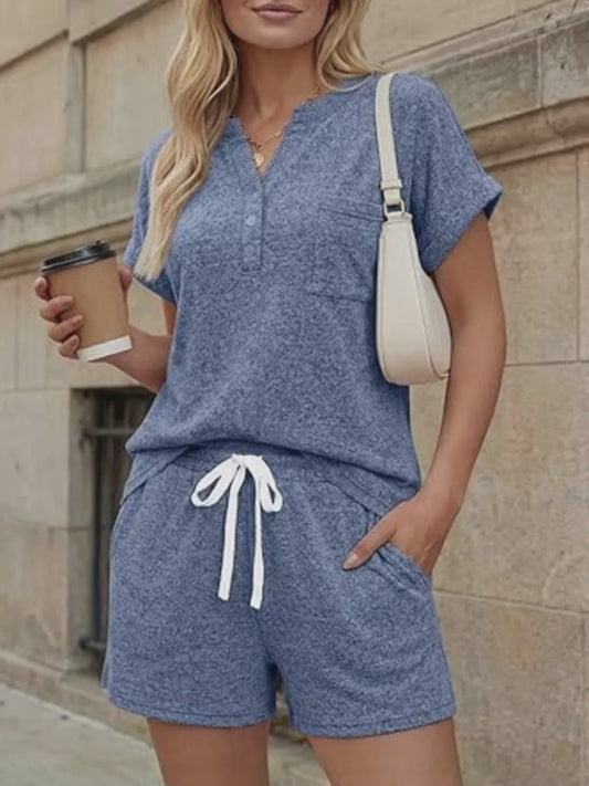 Short Sleeve Top and Shorts Set – Casual Summer Lounge Outfit