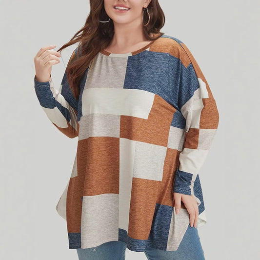 Fashion Casual Round Neck Printed Plus Size Long Sleeve T-shirt