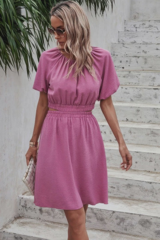 Two Pieces Solid Basic Elastic Round Neck Sets - US Warehouse