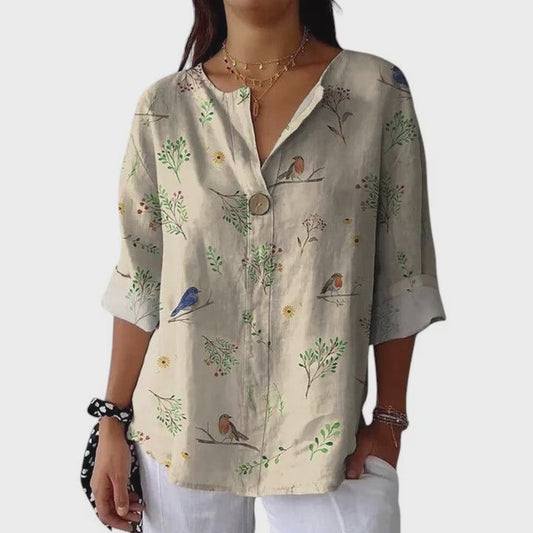 Womens Printed Long-sleeve Blouse