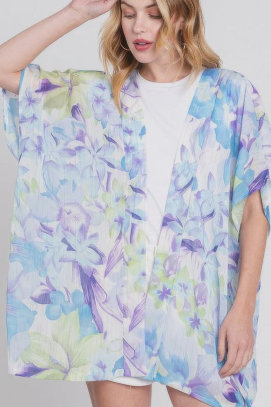 Floral Print Cover-up Kimono Outerwear - US Warehouse