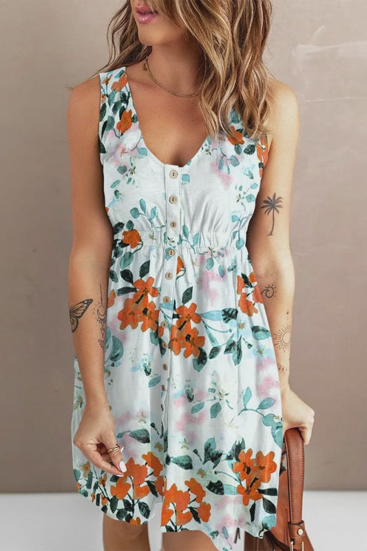 Printed Button Down Sleeveless Magic Dress