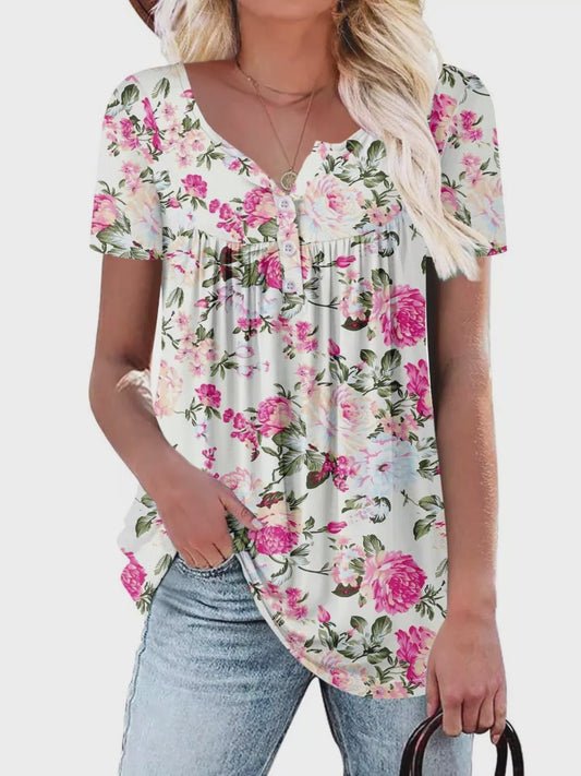 Plus Size Floral Print Short Sleeve T-Shirt