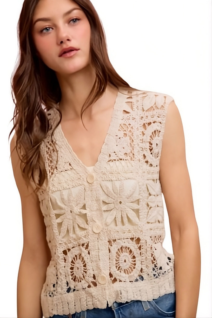 SO ME Summer Crochet Patterned Sleeveless Vest Top - US Warehouse