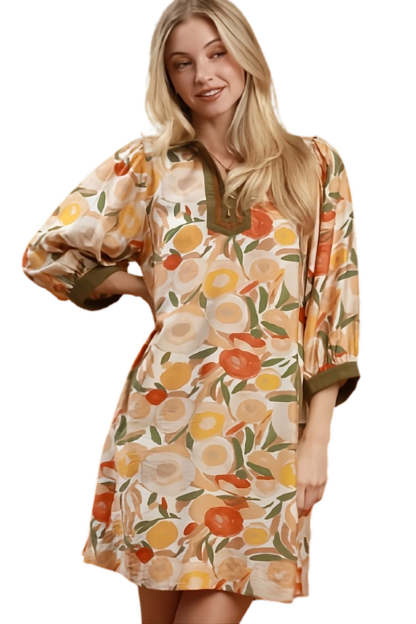 Umgee Mix Floral Contrast Trim Shift Mini Dress - Fast Shipping