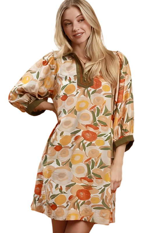 Umgee Mix Floral Contrast Trim Shift Mini Dress - Fast Shipping